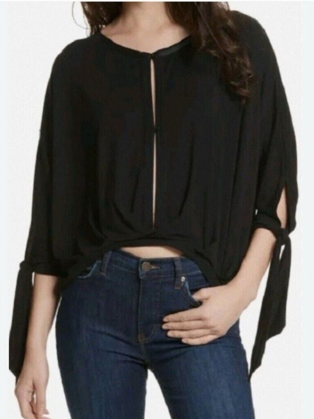 Free People Keepin On Black Cutout Oversized Flowy Top S